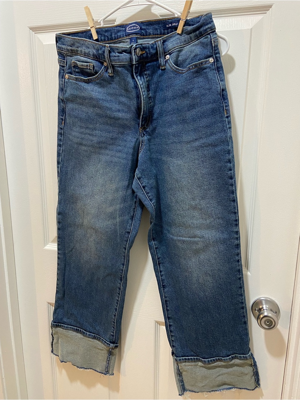 Soda Relaxed Straight-Leg Blue Jeans with Cuffed Hem